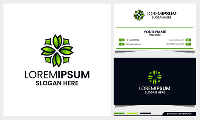 abstract and modern leaf or flower logo with business card design template