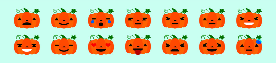 cute pumpkin emoticons. cartoon icon design template with various models vector illustration isolated on blue background