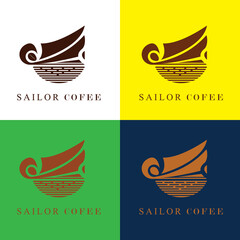 coffee sailor cafe logo vector, ship and cup concept icon illustration design vector template element