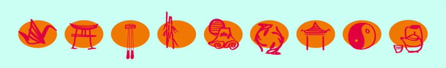 chinesische Liniensymbole. Cartoon-Design-Vorlage mit verschiedenen Modellen Vektor-Illustration isoliert auf blauem Hintergrund © eny