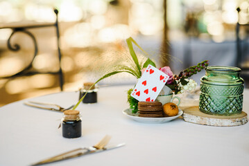 Wedding / Outdoor party table set up decoration. Tea party / Alice in Wonderland concept decoration. 