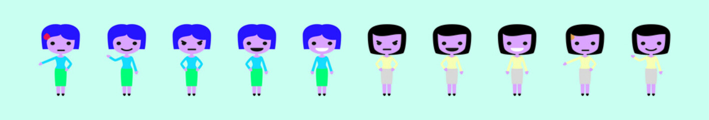 Young business woman. cartoon icon design template with various models vector illustration isolated on blue background