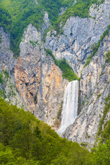 Waterfall Boka near Soca river in Slovenia