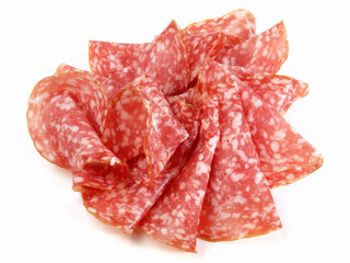 Italian Salami Slices - Isolated on white Background