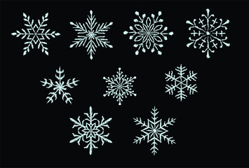 Set of different snowflakes, to decorate New Year's greetings, vector