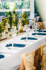 Table decoration for a special occasion -  boho wedding table set up. Outdoor wedding/party