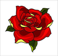 Scarlet rose in old school tattoo style, vector drawing