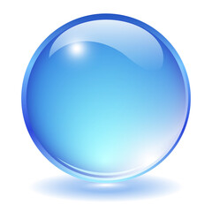Blue transparent glass ball on white background
