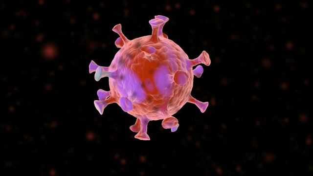 Malattia da coronavirus, epidemia del virus SARS-CoV-2, video 3d covid-19, vista microscopica di cellule fluttuanti del virus dell'influenza.