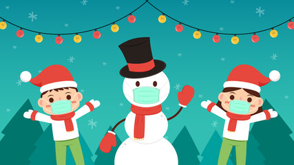 Merry Christmas poster. Santa Claus cartoon vector. Snowman character design.