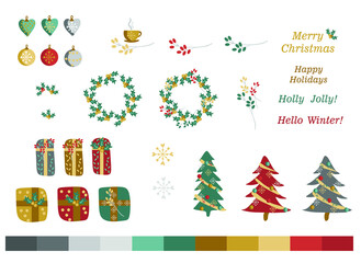 Christmas tree, gifts, toys, wreath, Christmas set of themed items