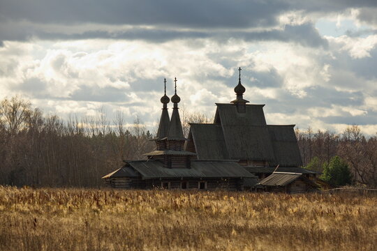 Reconstructed Russian Orthodox church of the Middle Ages, Moscow region of Russia.