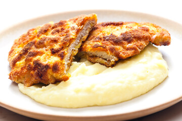 pork schnitzel with mashed potatoes