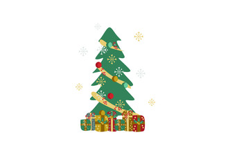 Christmas tree, vector illustration of Christmas card