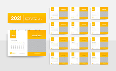 2021 Desk calendar template design for corporate business with creative and professional layout