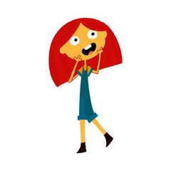 Confused girl vector drawing, Happy Kids Vector illustration. 
