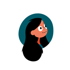 Girl head in circle vector drawing, Happy Kids Vector illustration. 