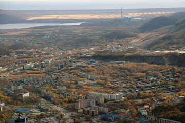 the city of Petropavlovsk-Kamchatsky in autumn.