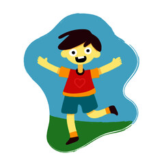 A Boy with happy vector drawing, Happy Kids Vector illustration. 
