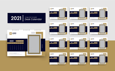 2021 Desk calendar template design for corporate business with creative and professional layout