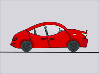 Fototapeta na wymiar Red car icon. Cartoon image of modern sport car isolated on light grey background, view from side. Vector hand drawn illustration in flat style.