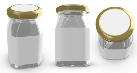 3D rendering - High resolution image white glass jar template isolated on white background, high quality details