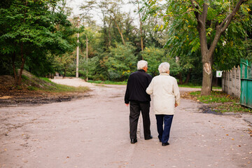 Fototapeta premium A picture of an old couple strolling in the park