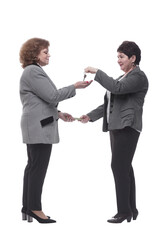 in full growth. real estate agent handing keys to his client