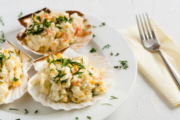 Traditional Polish salad with cooked vegetables and mayonnaise.
