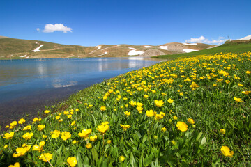 Eğrigöl Plateau, Lake, Clouds, Blue Sky, Taurus Mountains, Spring Flowers, Antalya Turkey.