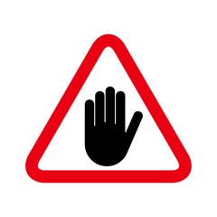Stop icon with alert hand, warning covid symbol, no - danger isolated on white background vector illustration