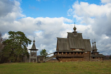 Fototapeta na wymiar Reconstructed Russian Orthodox church of the Middle Ages, Moscow region of Russia.