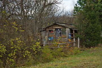Fototapeta na wymiar Temporary hut in the forest.