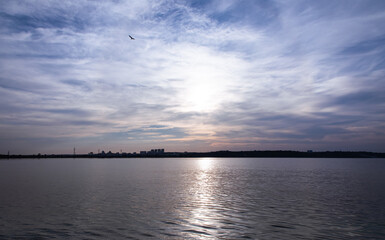 View of the Kiev Sea (Ukraine) and cloudy sky