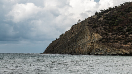 Fototapeta na wymiar Wooded promontory on the sea coast