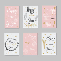 Naklejka premium Set of Christmas and New Year cards with symbols of the holiday.