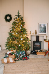 christmas tree and fireplace