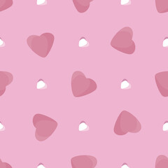 Seamless pattern of red and white hearts. Romantic drawing. For textiles or wrapping paper. Vector
