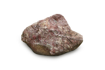 Big conglomerate rock stone for outdoor garden decoration isolated on white background.