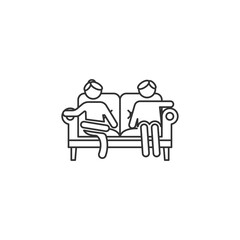 People sit on couch icon isolated on white background. Living room symbol modern, simple, vector, icon for website design, mobile app, ui. Vector Illustration