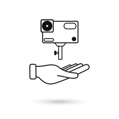 Hand holding a photographic camera icon over white background. Vector Illustration