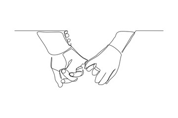 Fototapeta premium Continuous line drawing of couple hand holding together. One line concept of romance relationship making pinky promise. Vector illustration