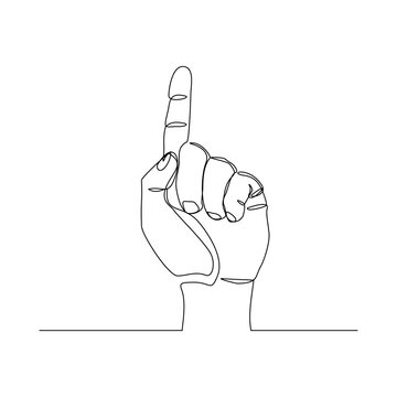 Continuous line drawing of hand finger pointing up. One line concept of people showing something on presentation or rise hand. Vector illustration