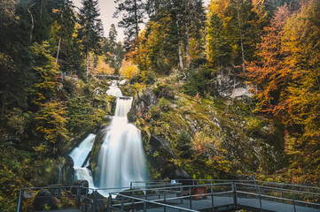 Beautiful Triberg Waterfalls in the colorful Black Forest of Germany during autumn.
