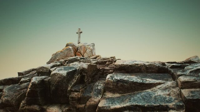 stone cross on the rock Beg Ar Groas