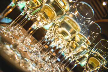  champagne  glases in hotel or restaurant, conference