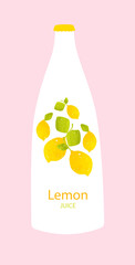 A lemon juice bottle on pink background. Flat design. Vector banner. - 390872952