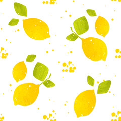Seamless pattern with lemon fruit and splash. Flat design. Vector cartoon banner. - 390872973