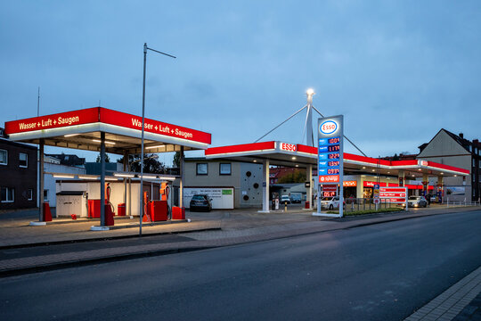 CUXHAVEN, GERMANY - OCTOBER 28, 2020: Esso gas station. Esso is ExxonMobil&rsquo;s primary gasoline brand worldwide.