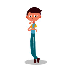 A thinking Boy vector drawing, Happy Kids Vector illustration. 
